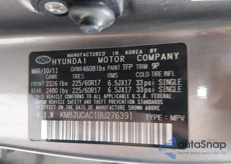 2011 Hyundai Tucson Gls from USA, damaged, VIN KM8JUCAC1BU276391